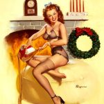 Her stockings were hung by the chimney with care by Gil Elvgren