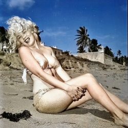 Maria Stinger on a Beach – in a Bikini – by Bunny Yeager c.1950’s