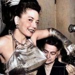 Evelyn West having costume repair
