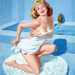 In the blue bathroom. Artwork by Arthur Sarnoff.